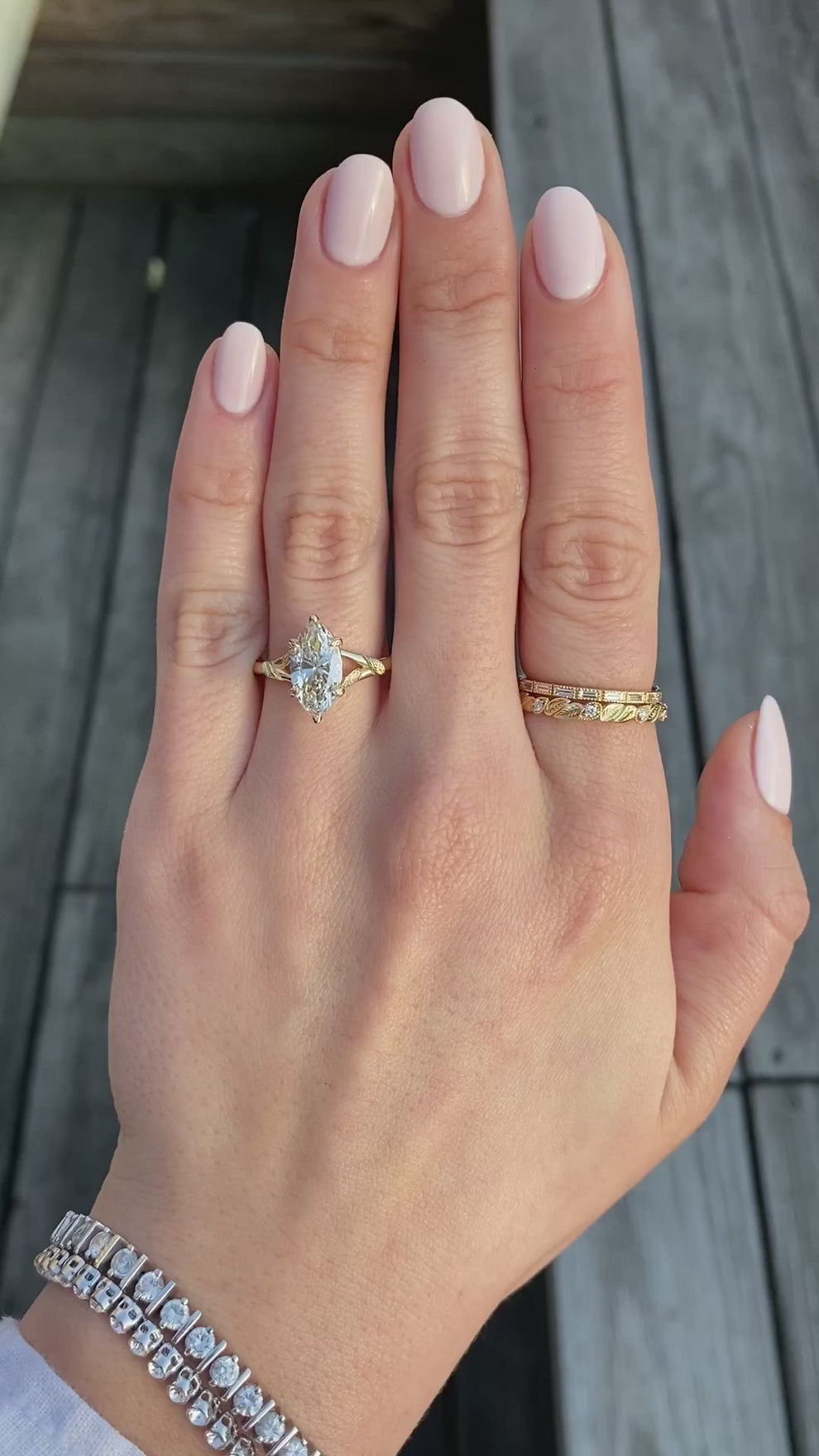 Pembroke: Split Shank Leaf Engraved Marquise Engagement Ring | Ken ...