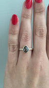 caption:Shown with 1.5ct kite cut grey diamond in 14k yellow gold
