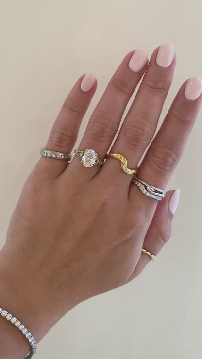 caption:Shown with 1.7ct oval diamond in 14k yellow gold