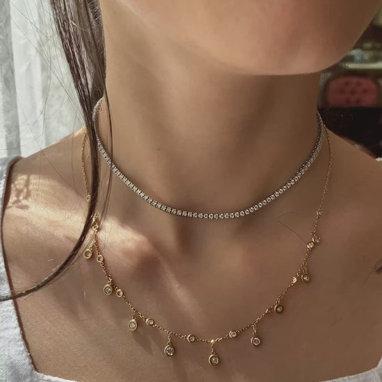 caption:Shown in 2mm width, stacked with Posie necklace