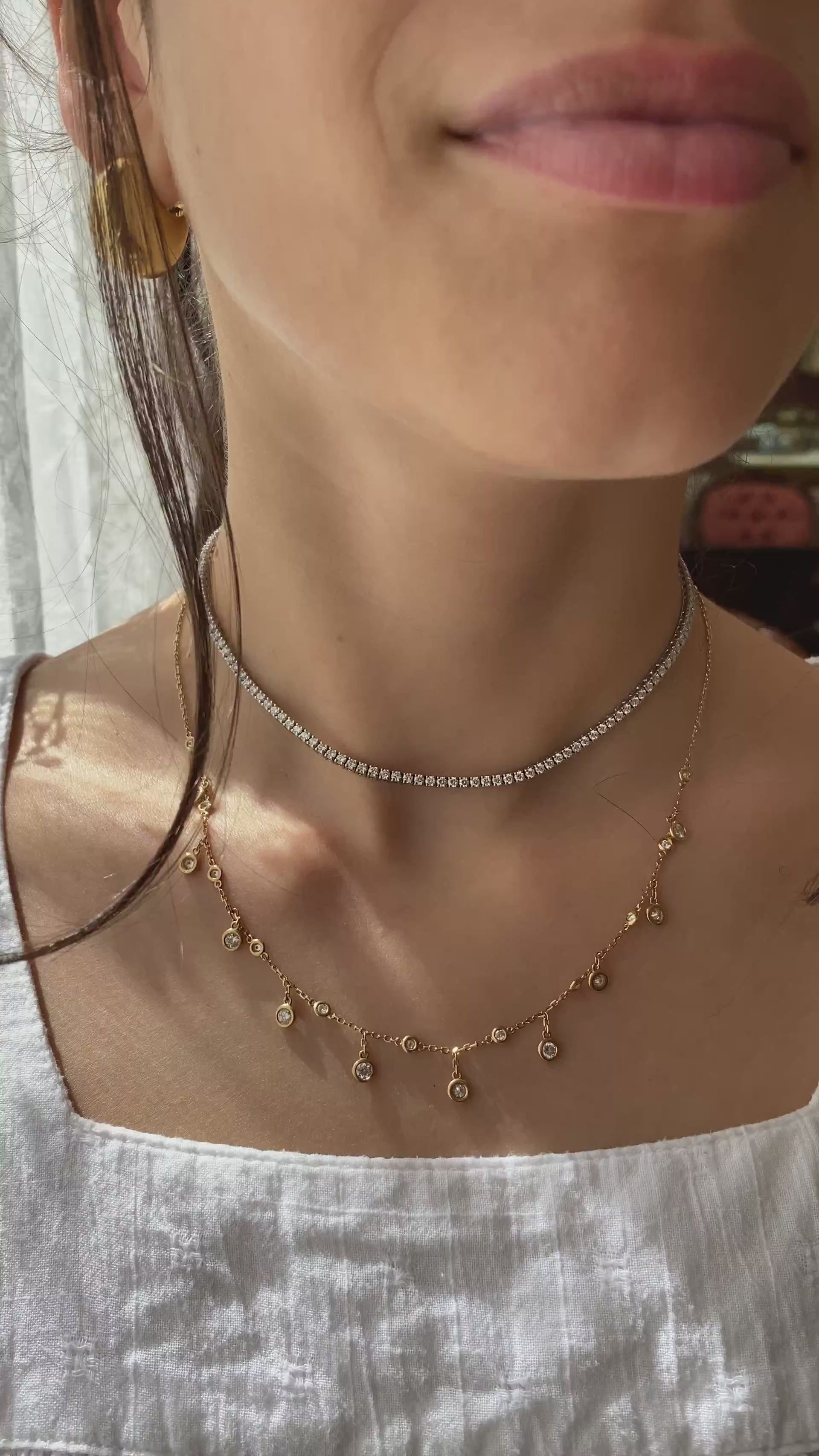 caption:Shown in 2mm width, stacked with Posie necklace