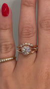 caption:Shown with 0.70ct round diamond paired with Antoinette wedding band in 14k rose gold