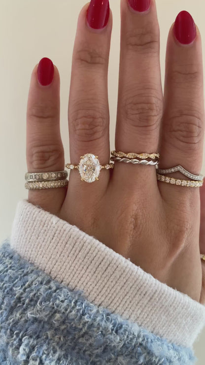 caption:Shown with 2.5ct oval diamond in 18k yellow gold