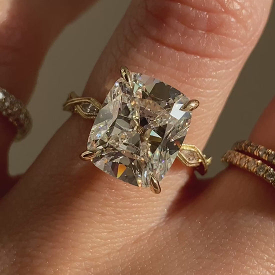 caption:Shown with 5ct Old Mine in 14k yellow gold 