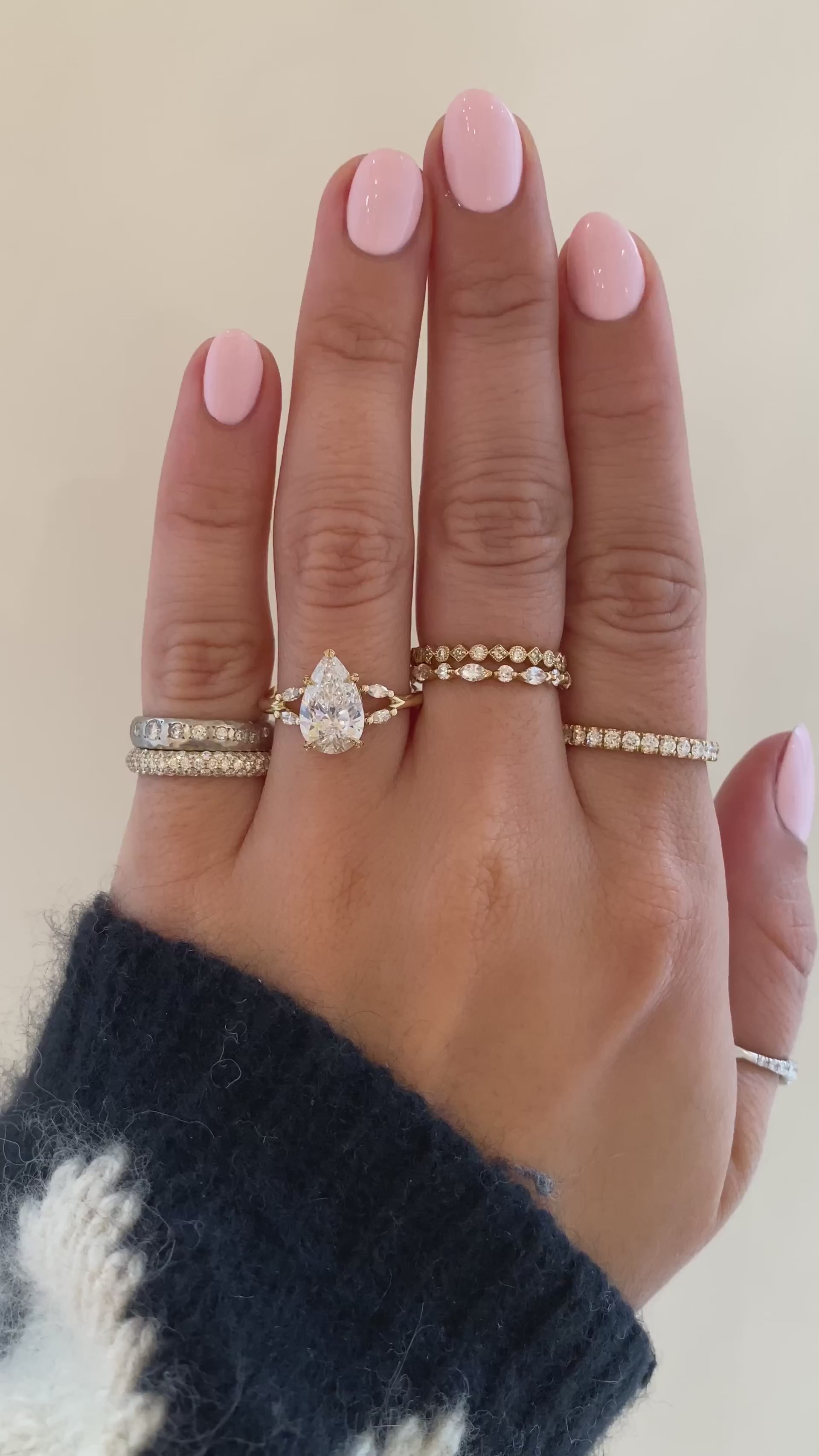 caption:Shown with 2ct pear in 14k yellow gold 