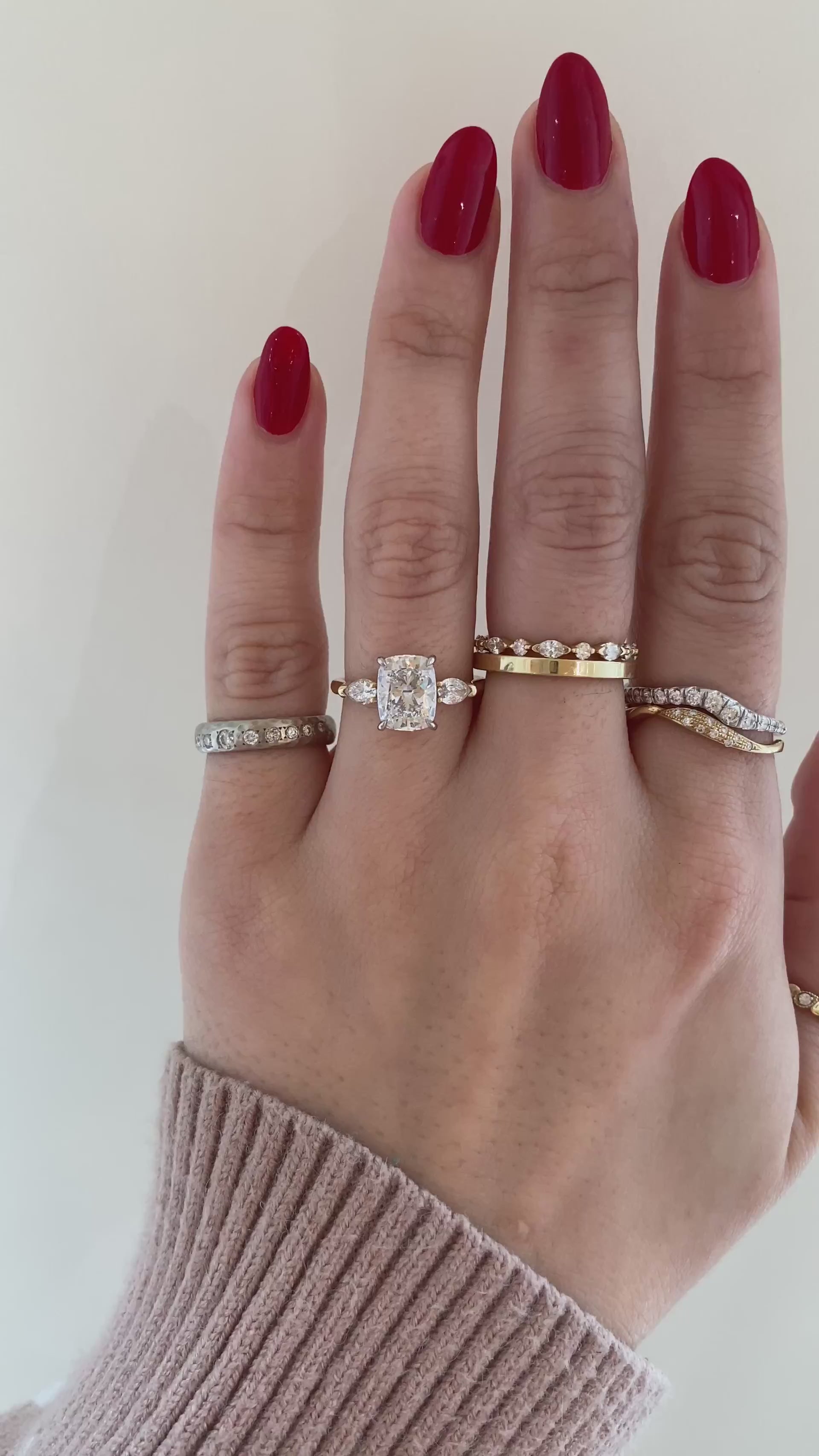 caption:Shown with 2ct cushion cut in 14k yellow gold & platinum setting