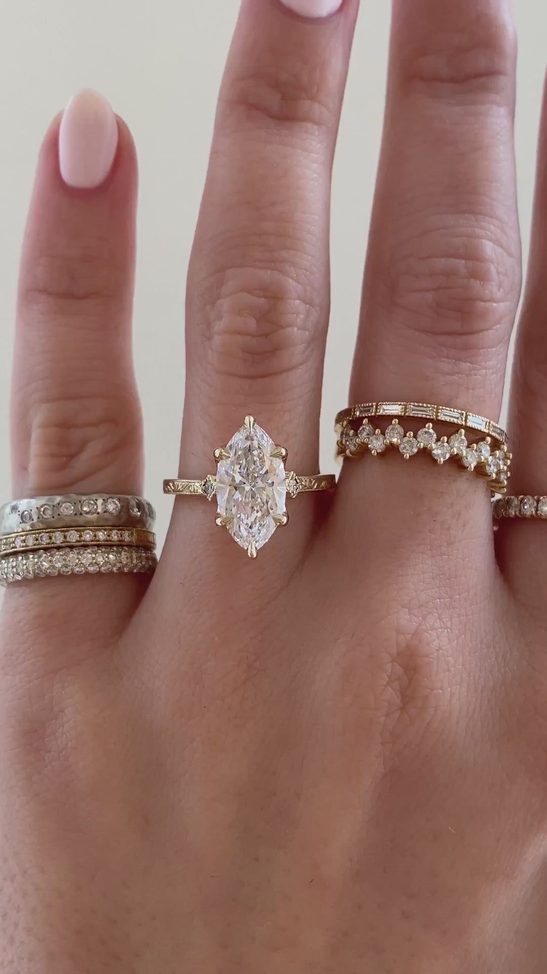 caption:Shown with 2.5ct marquise in 14k yellow gold