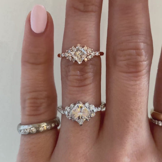 caption:Lottie 0.75ct princess next to Loxlynn 1.5ct princess