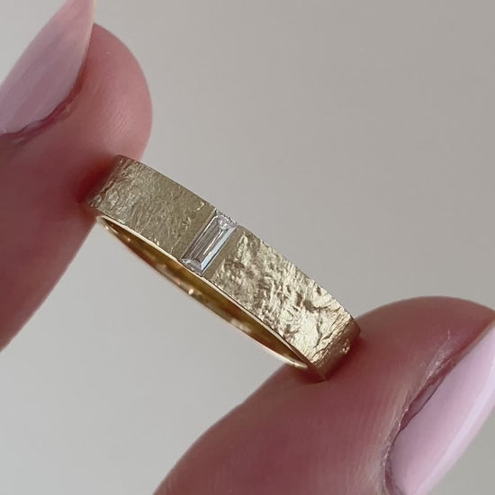 caption:Shown in 14k yellow gold with a brushed finish