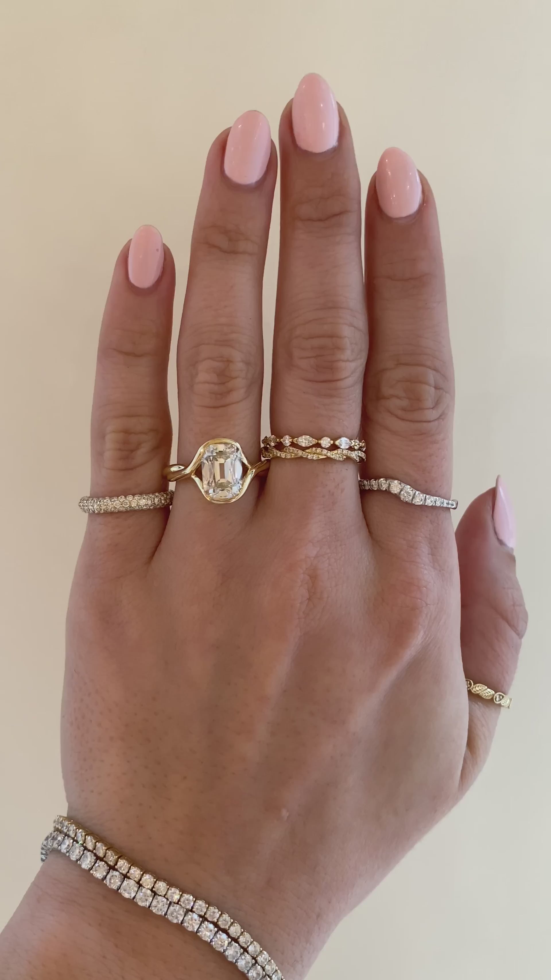 caption:Shown with a 3ct Old Mine in 14k yellow gold 