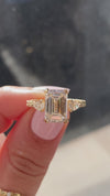 caption:Shown with 3ct emerald cut diamond in 14k yellow gold