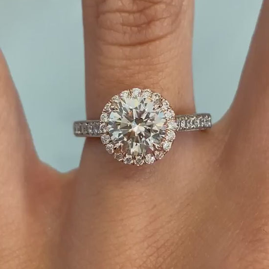 caption:Shown with 1.50ct round diamond in 14k rose gold & platinum