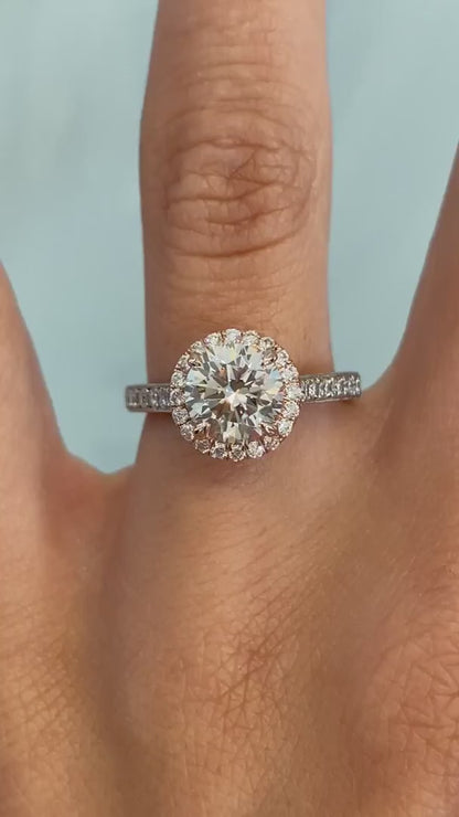 caption:Shown with 1.50ct round diamond in 14k rose gold & platinum