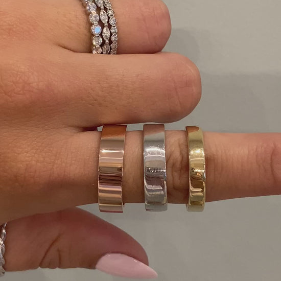 caption:Shown in 4mm 14k yellow gold, 5mm platinum, & 6mm 14k rose gold, polished finish