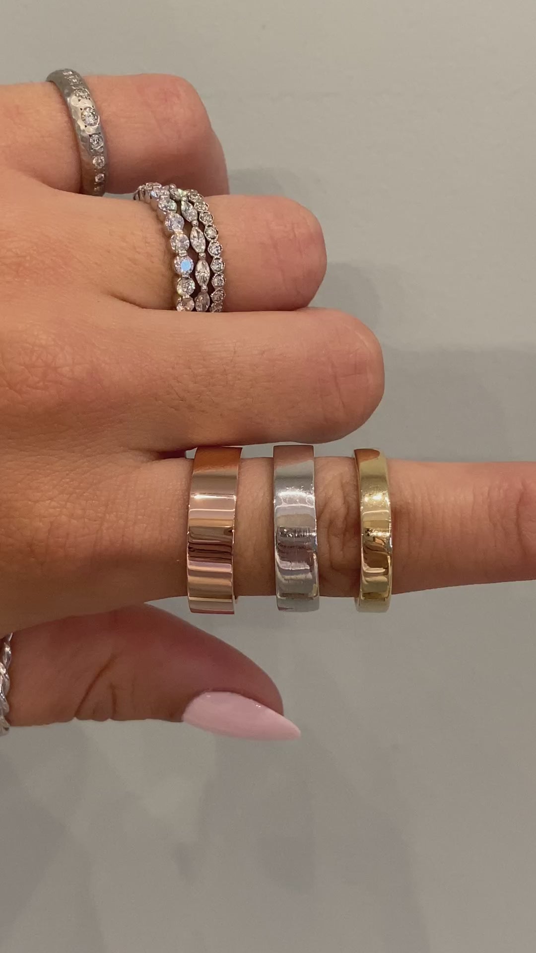 caption:Shown in 4mm 14k yellow gold, 5mm platinum, & 6mm 14k rose gold, polished finish