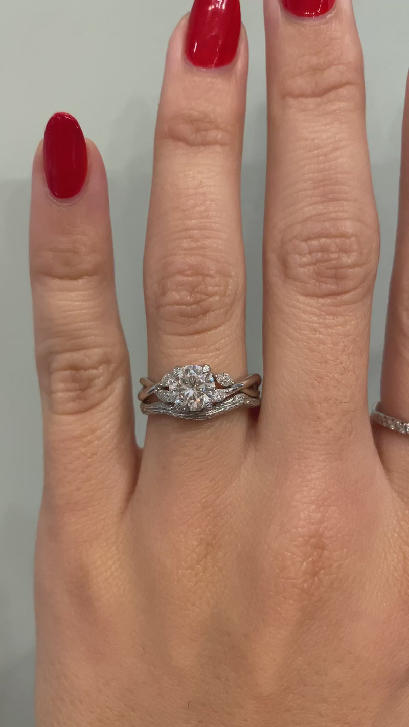 caption:Stacked with Juniper engagement ring in platinum