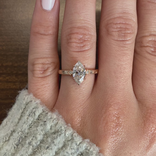 caption:Shown with 1.50ct marquise diamond set in rose gold
