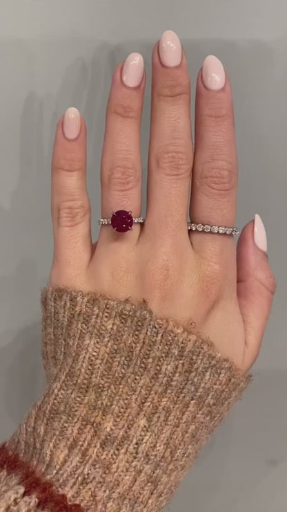 caption:Shown with 2ct ruby round cut diamond set in platinum