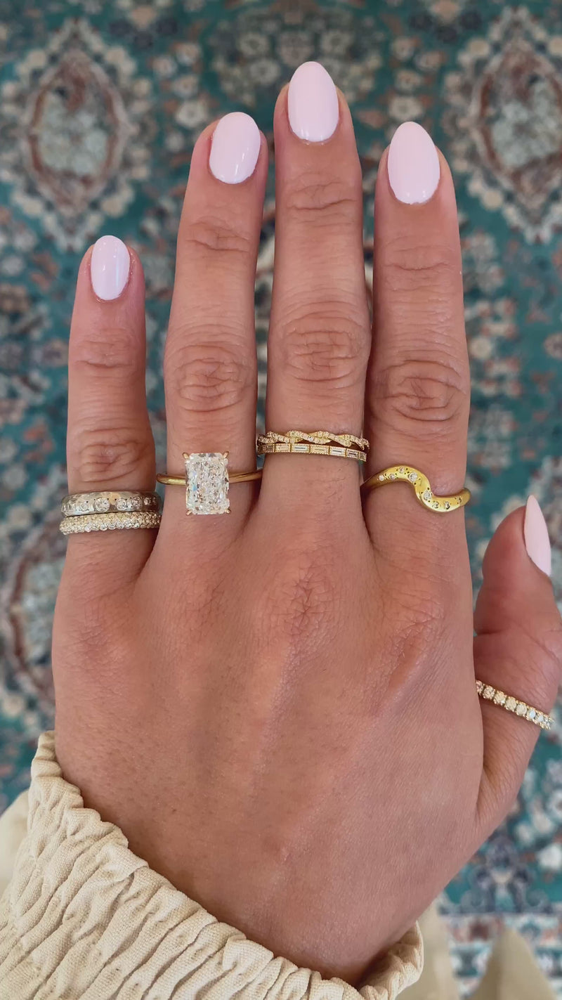 caption:Shown with 3ct radiant cut diamond in 14k yellow gold