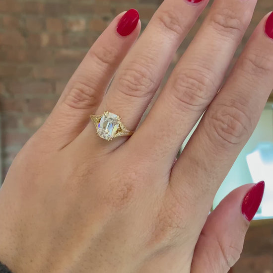 caption:Shown with 2ct Old Mine Cut diamond in 18k yellow gold