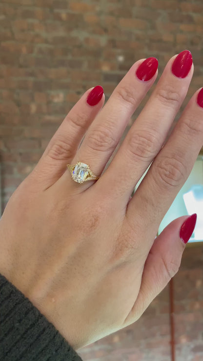 caption:Shown with 2ct Old Mine Cut diamond in 18k yellow gold