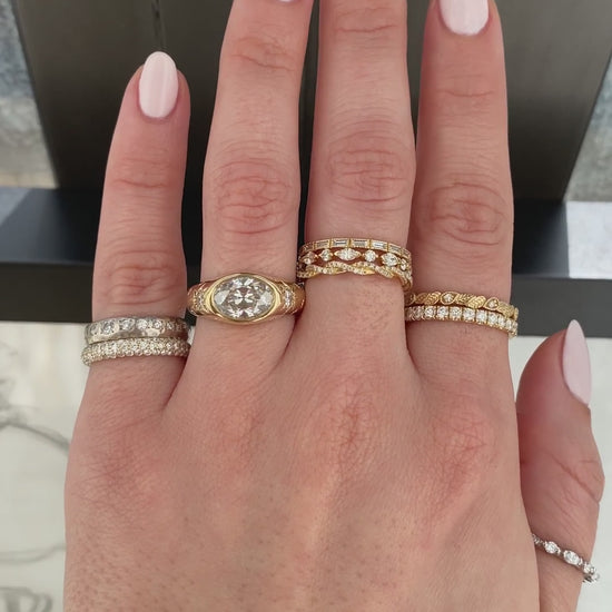 caption:Shown with 2ct antique cut oval diamond in 14k yellow gold