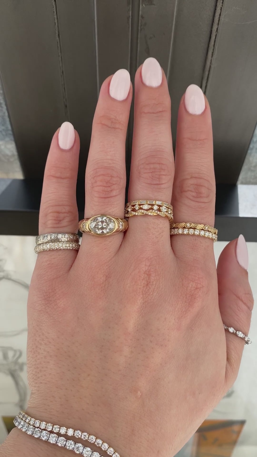 caption:Shown with 2ct antique cut oval diamond in 14k yellow gold