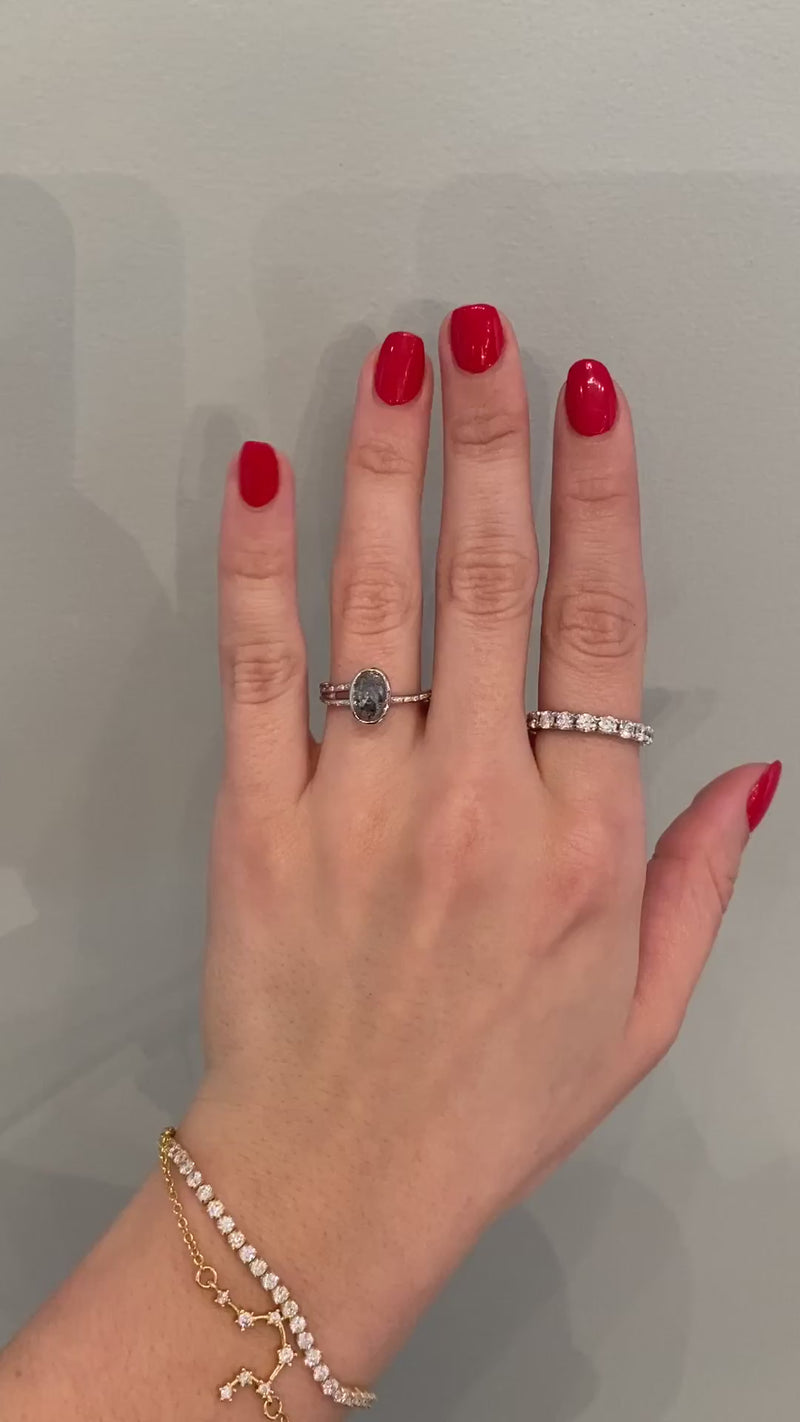 caption:Shown with 2ct oval grey diamond in platinum