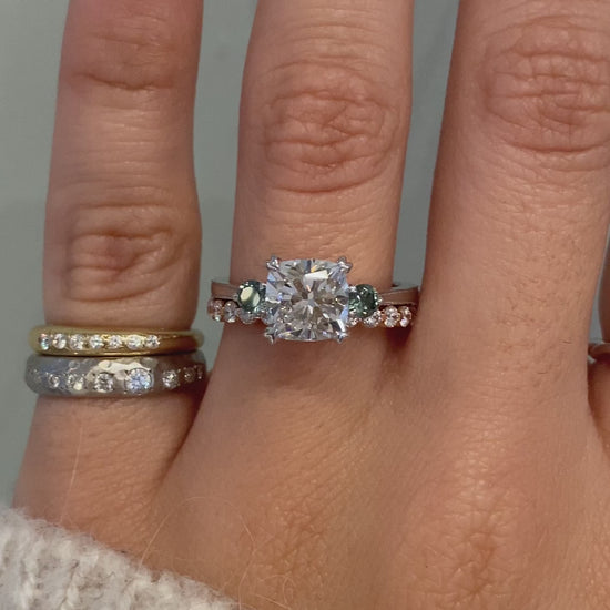 caption:Shown with 2ct diamond in platinum, and paired with Vic 2mm wedding band