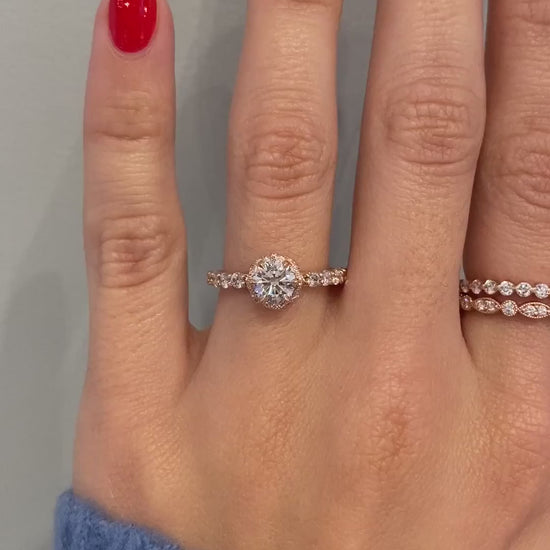 caption:Shown with 0.8ct round diamond in 14k rose gold