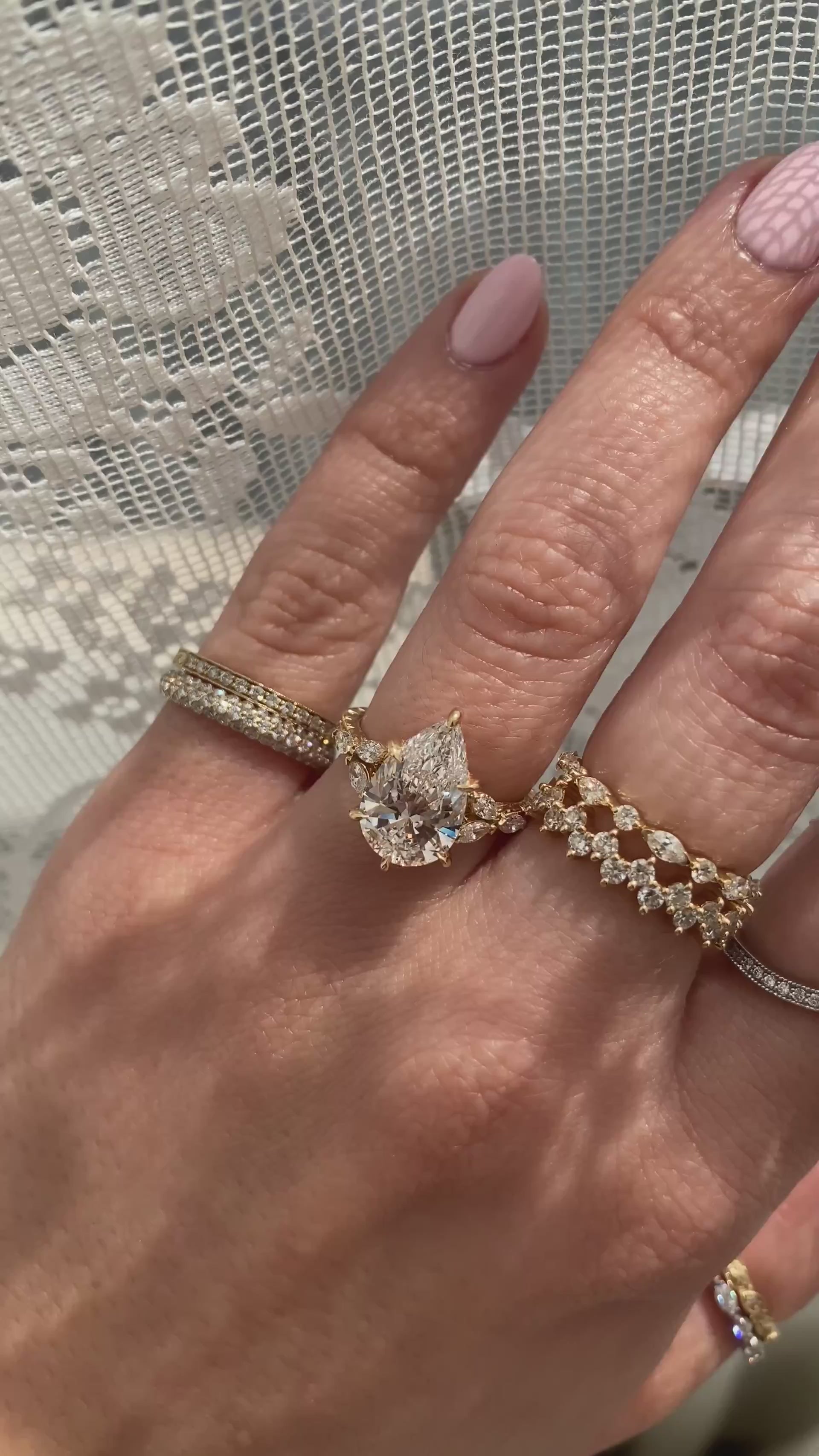caption:Shown with 3ct pear in 18k yellow gold