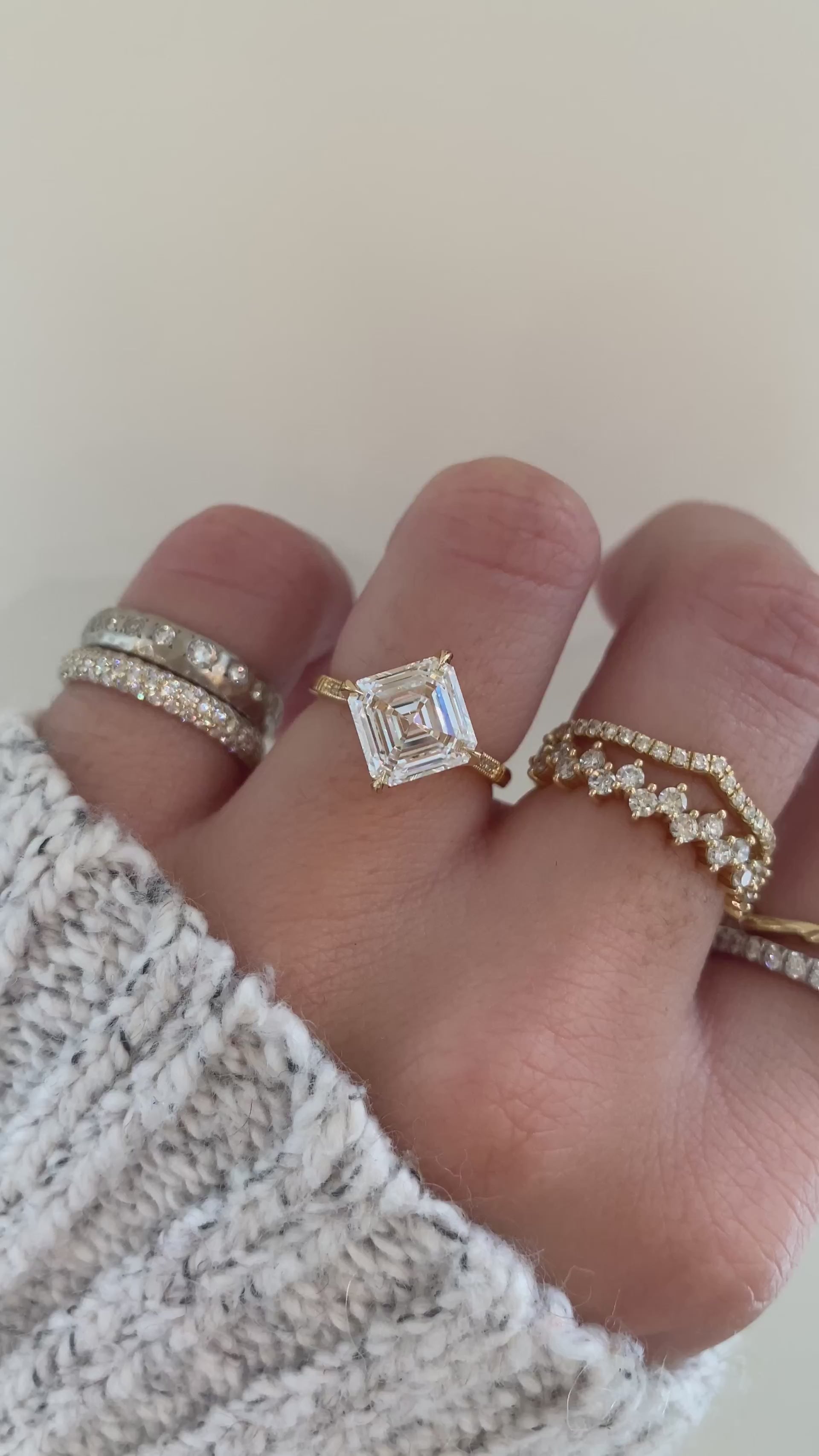 caption:Shown with 3ct Asscher cut in 18k yellow gold