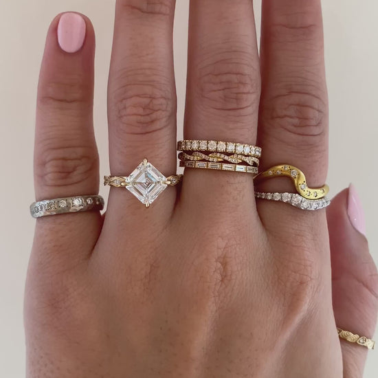 caption:Shown with 2.75ct Asscher in 14k yellow gold