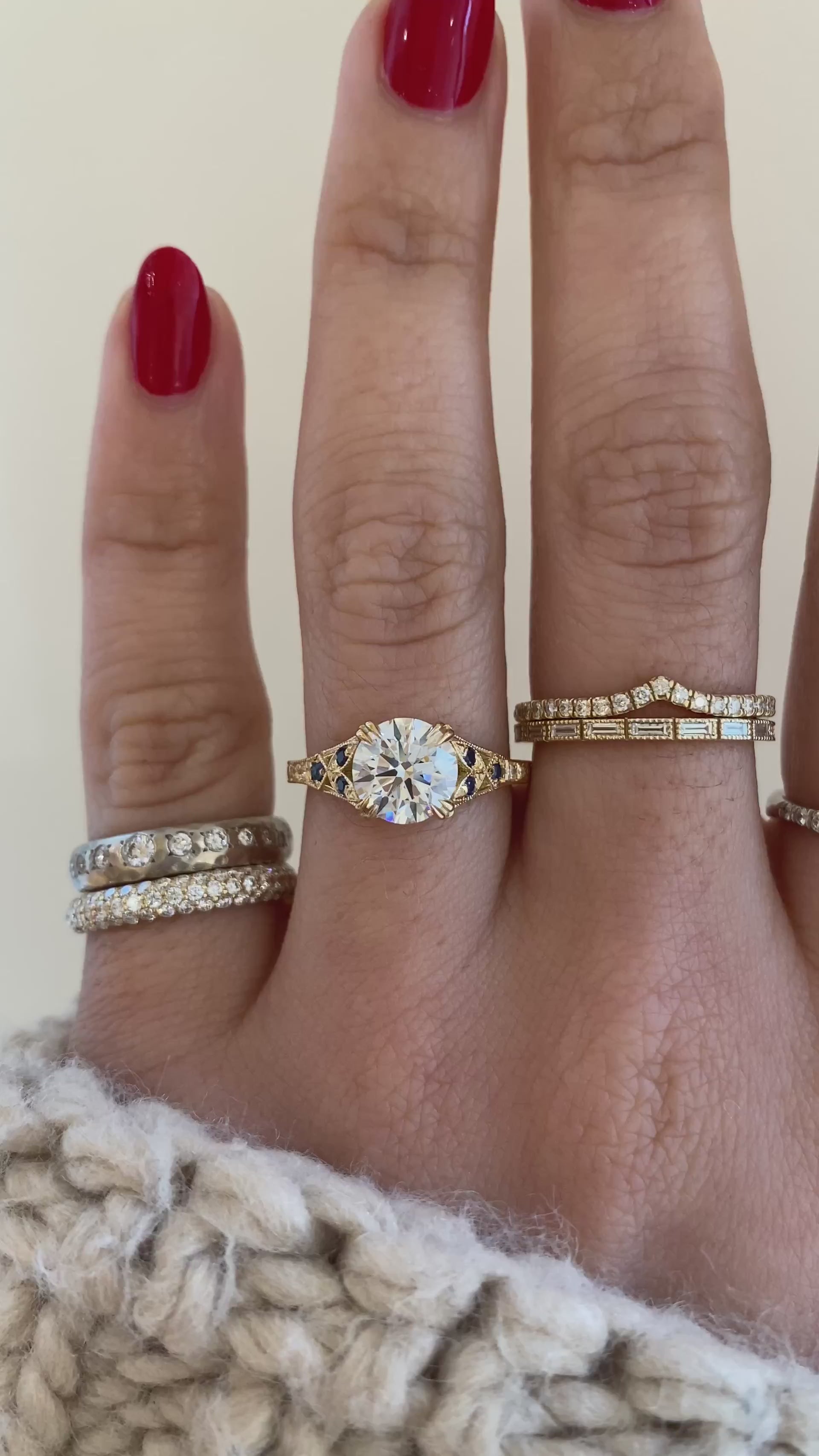 caption:Shown with 1.5ct round in 14k yellow gold