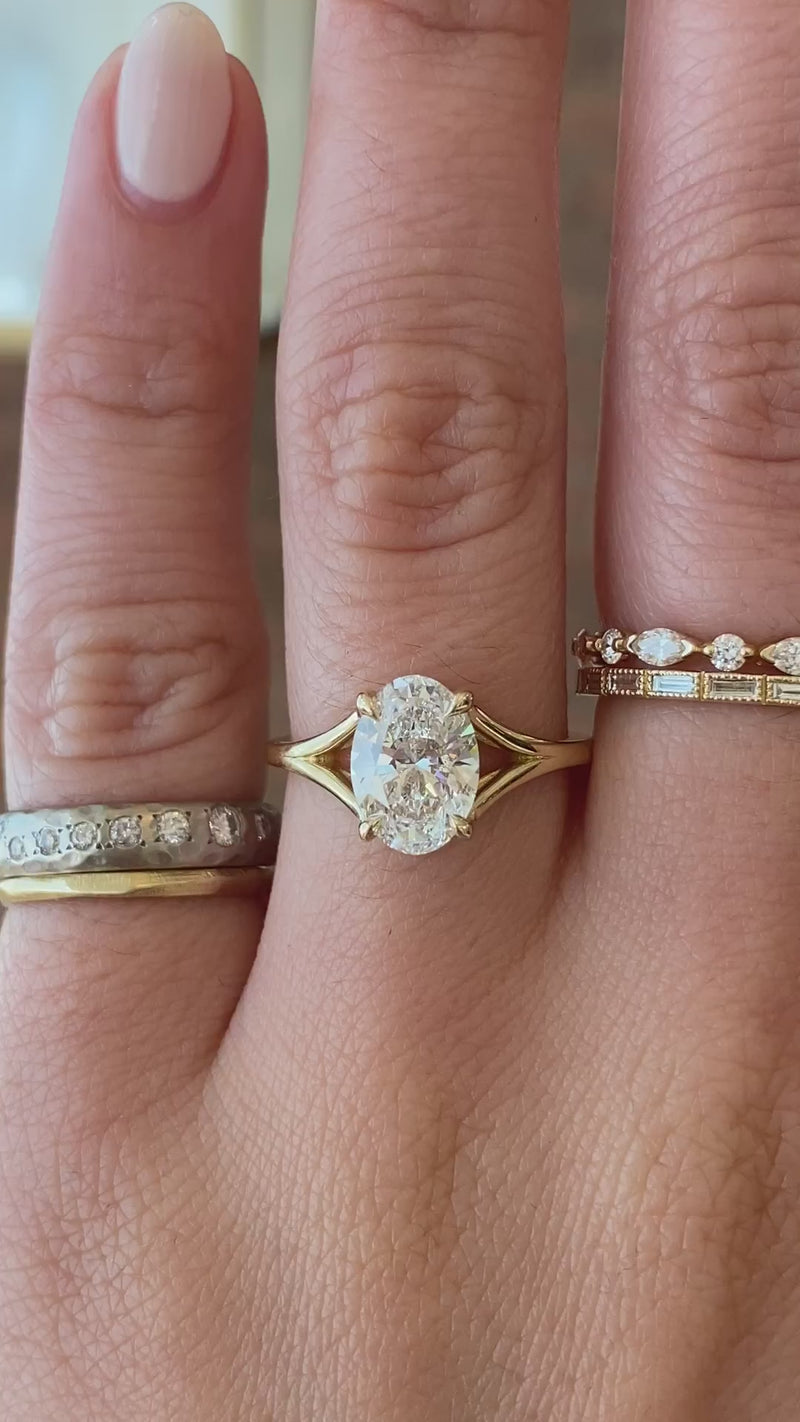 caption:Shown with 1.6ct oval diamond in 14k yellow gold    