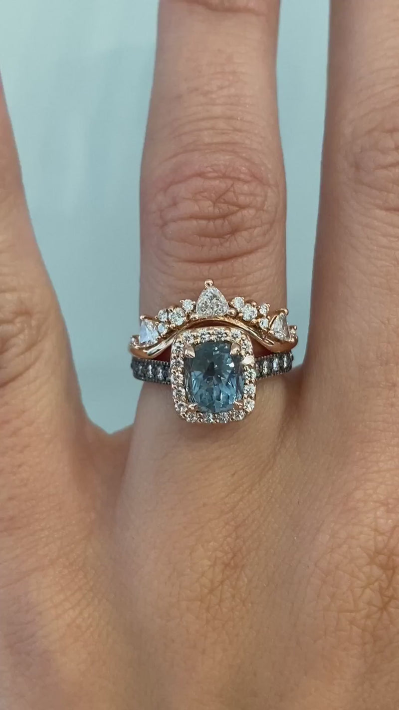 caption:Paired with Tempest wedding band in 14k rose gold