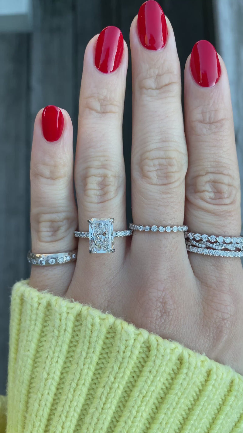 caption:Shown with 3ct radiant diamond in platinum