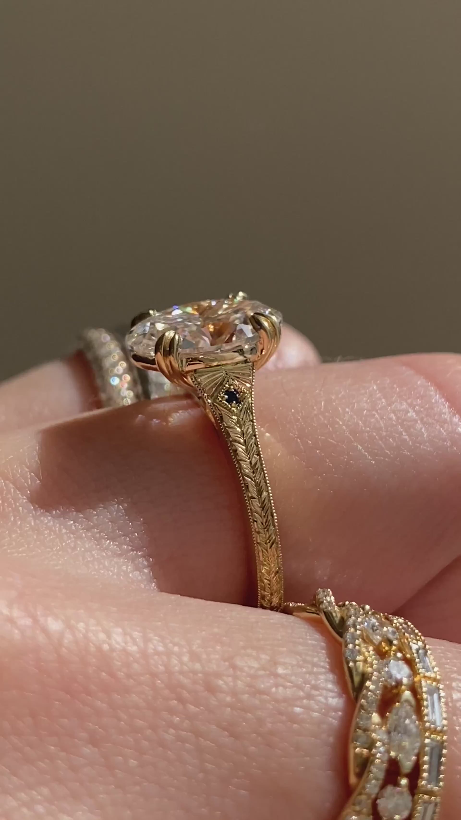 caption:Shown with 2.5ct oval in 14k yellow gold