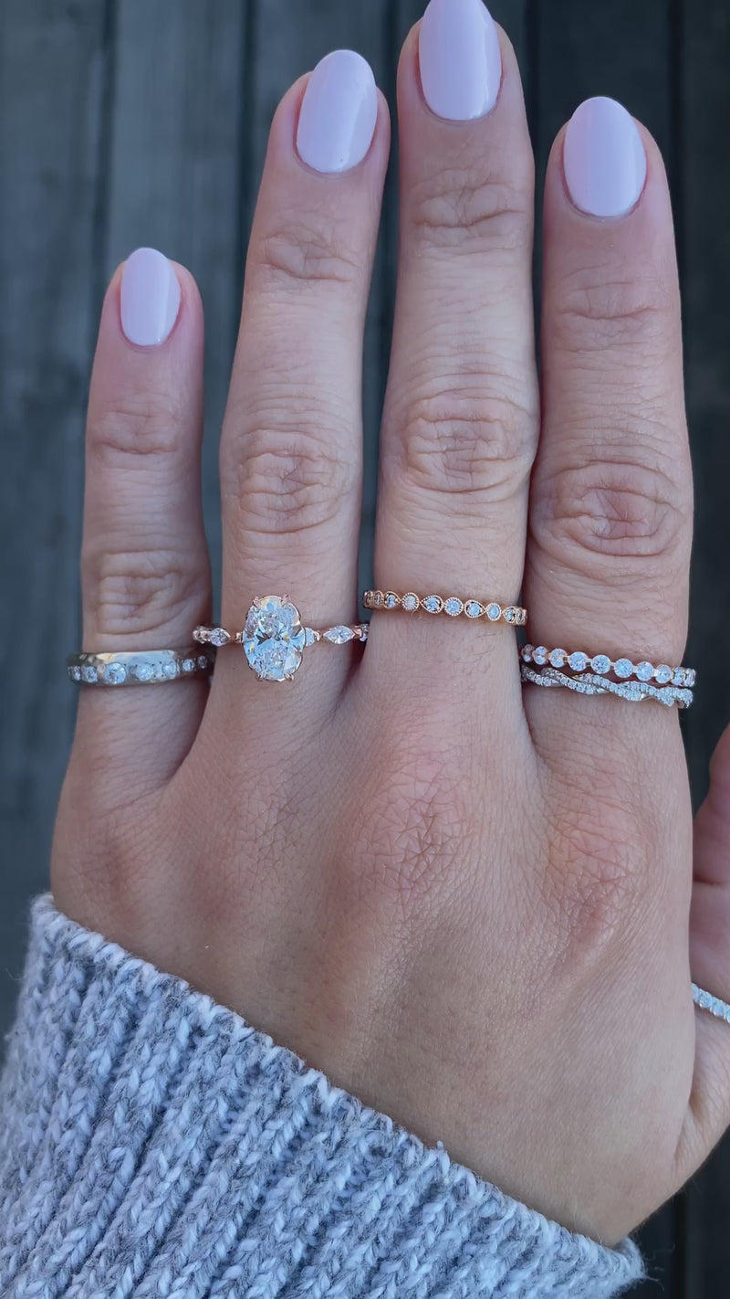caption:Shown with 1.4ct oval diamond in 14k rose gold