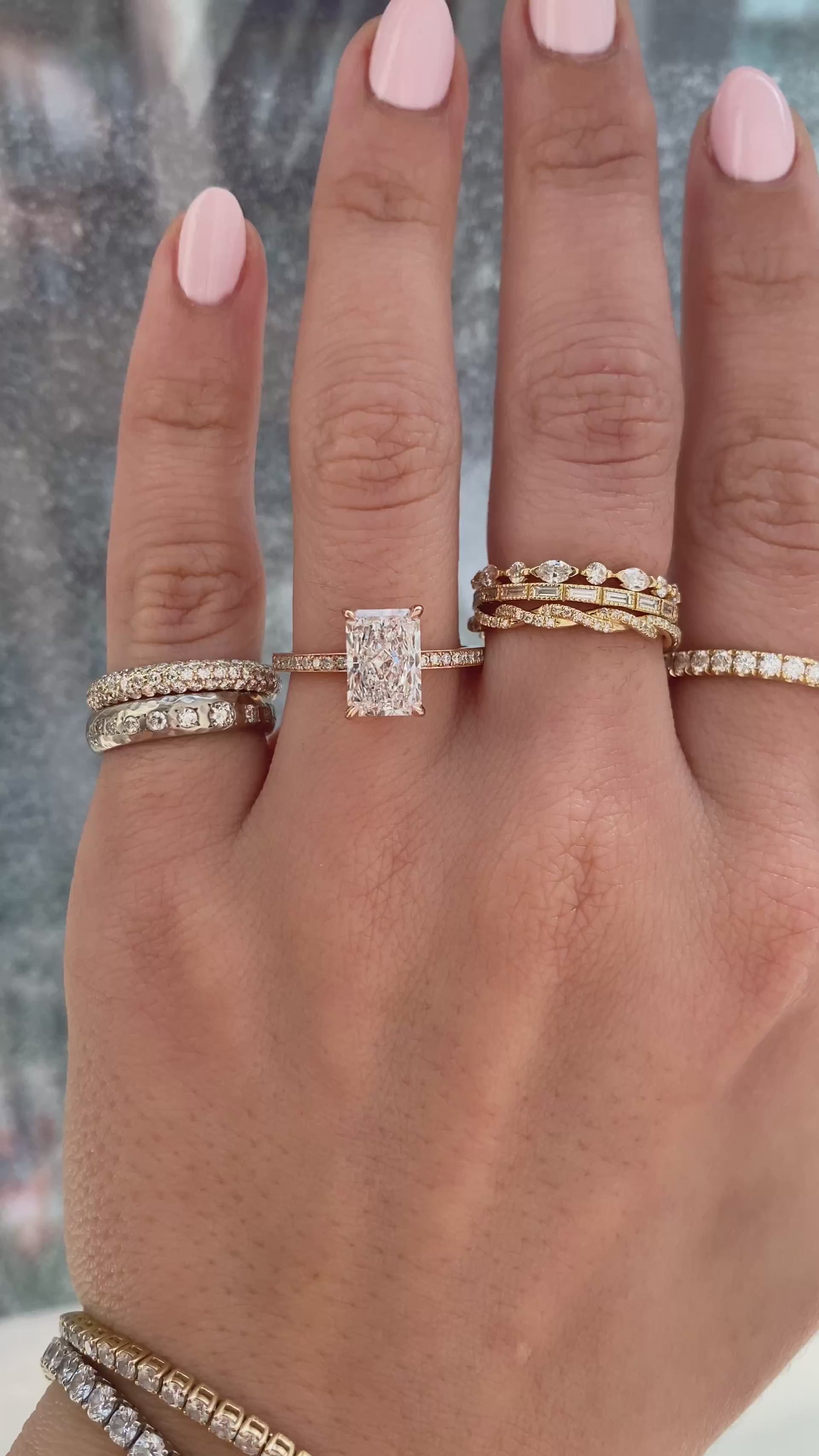 caption:Shown with 2ct radiant cut diamond in 14k rose gold 