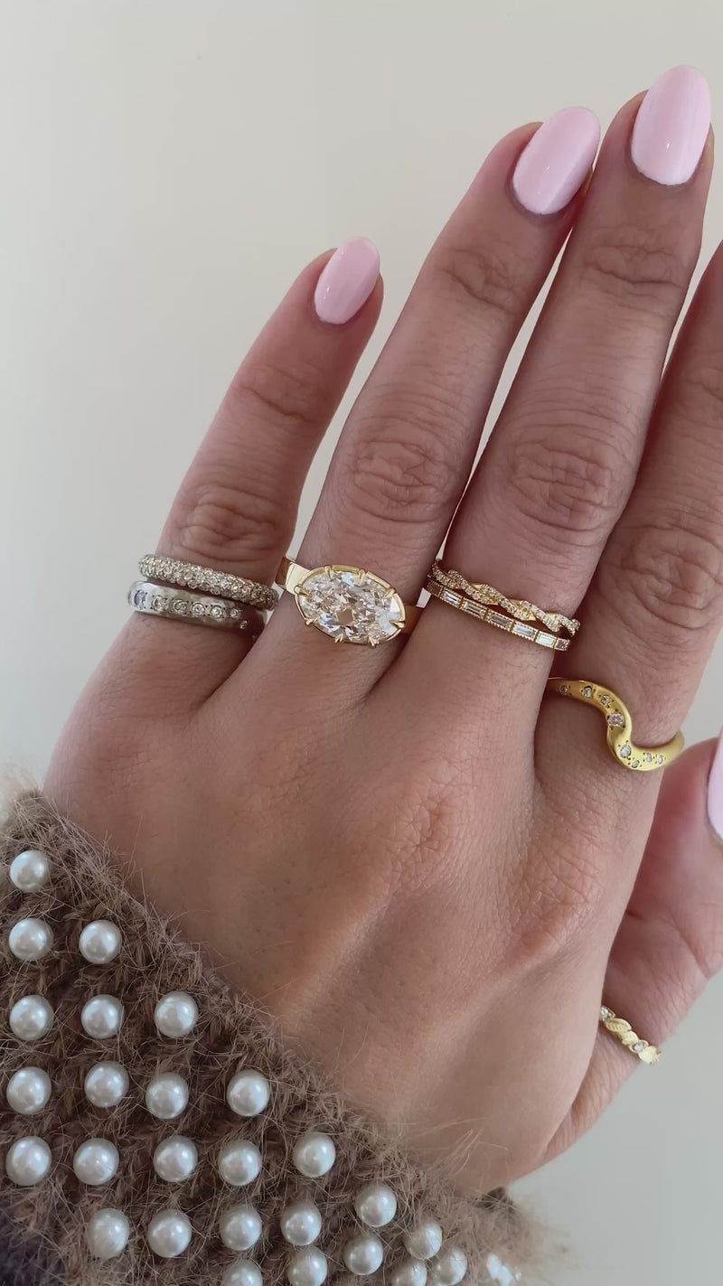 caption:Shown with 3ct antique cut oval diamond in 18k yellow gold