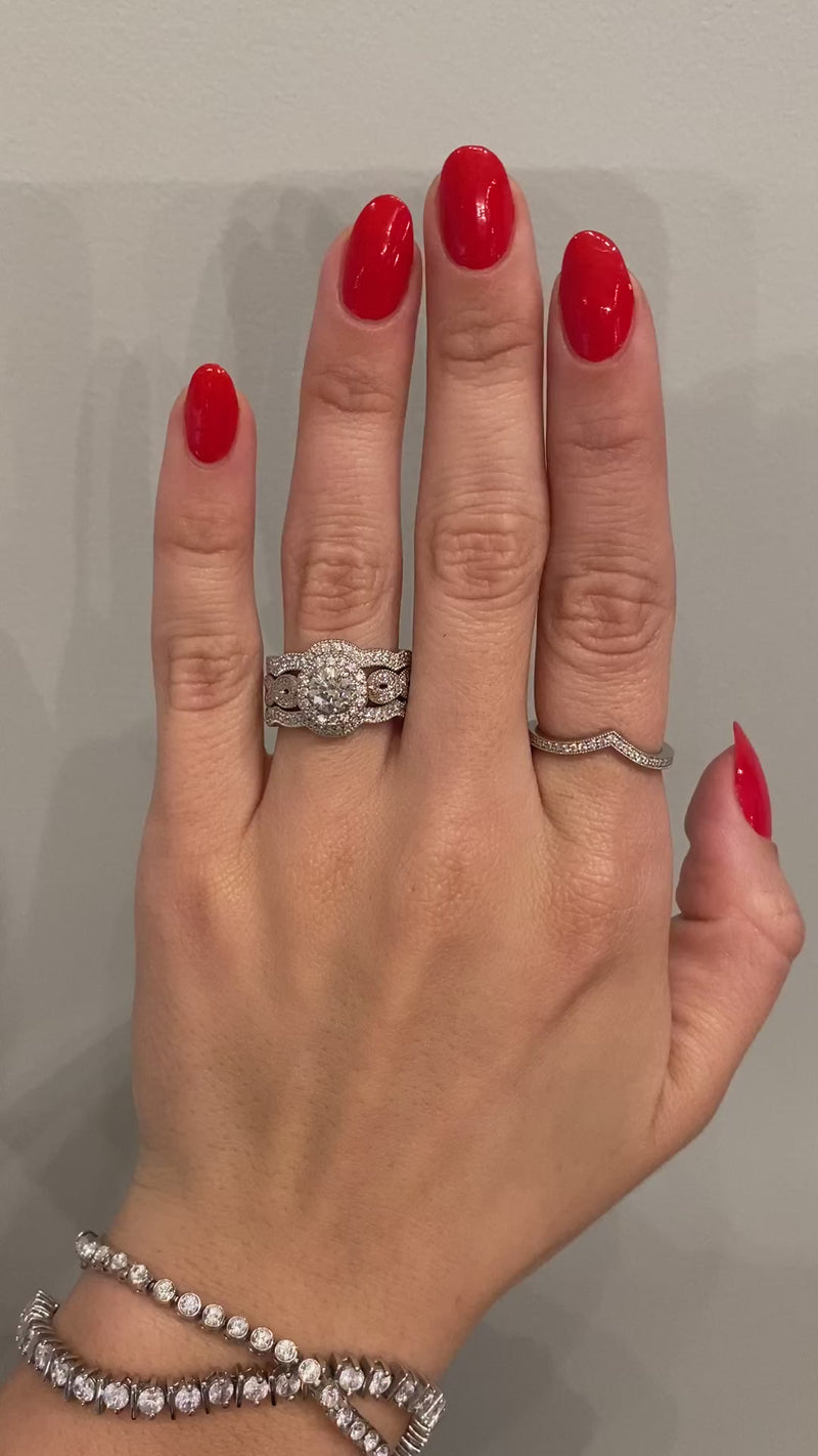 caption:Stacked with matching wedding bands in platinum