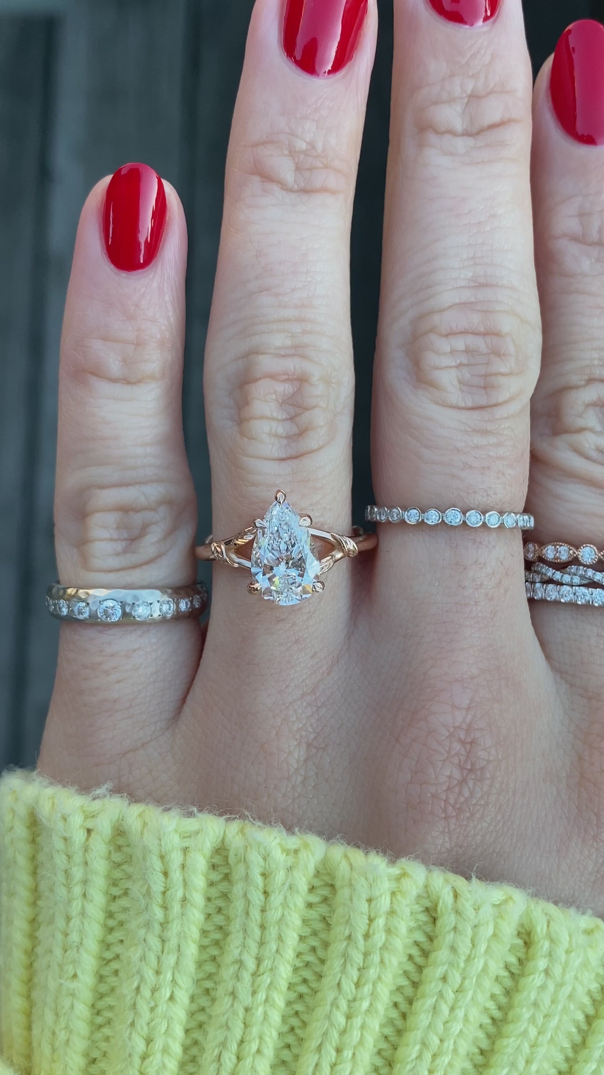 caption:Shown with 2ct pear diamond set in 14k rose gold