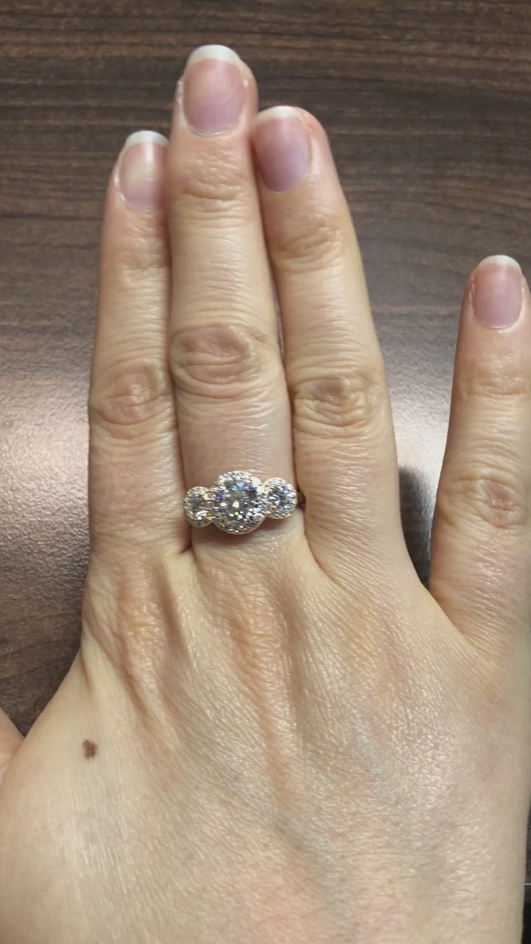 Inolah: Natural Round Cut Three Stone Diamond Halo Engagement Ring ...