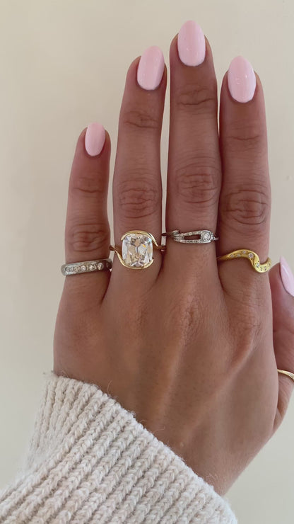 caption:Shown with 5ct Old Mine Cut in 18k yellow gold 