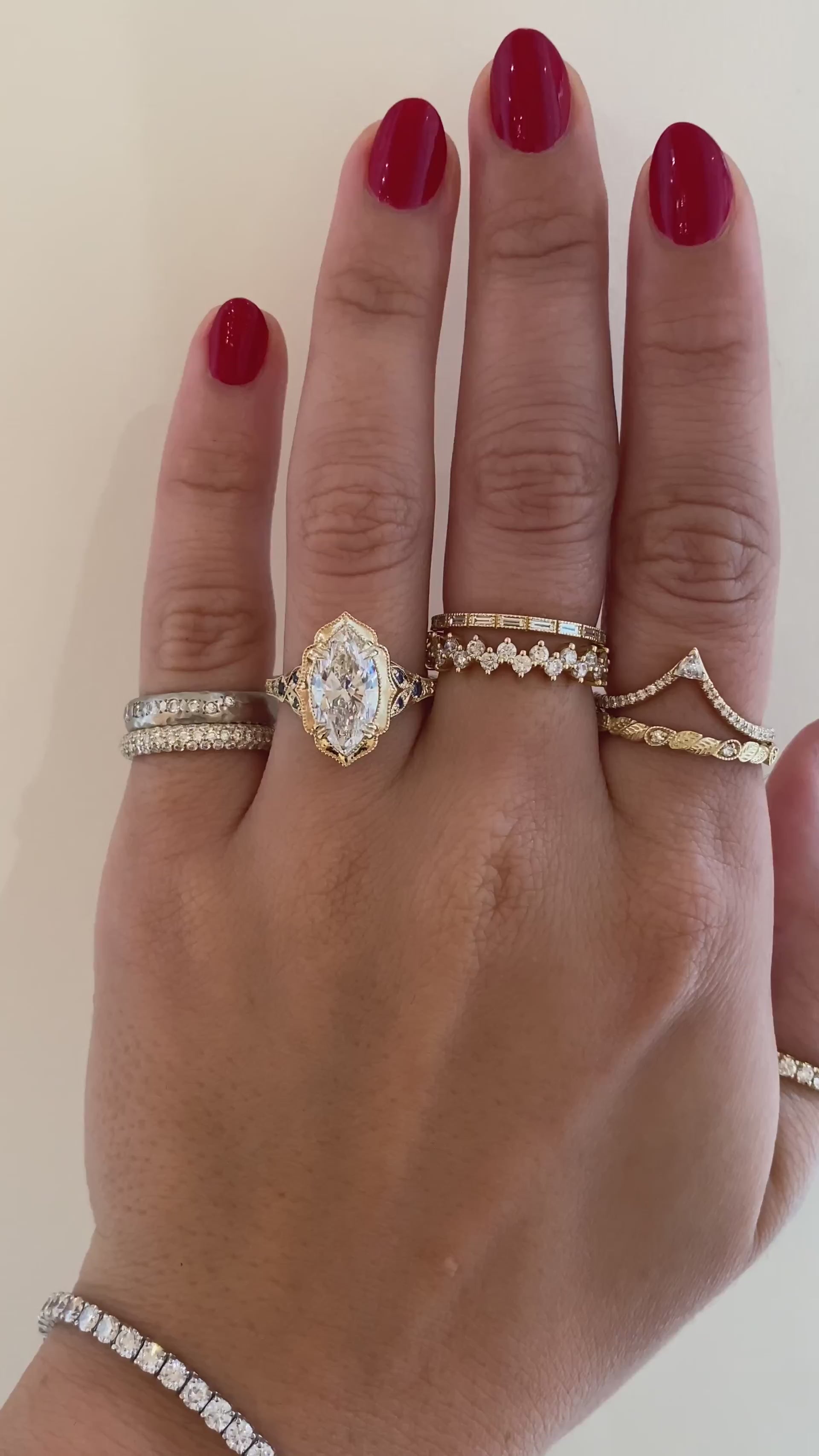 caption:Shown with 2.5ct marquise in 14k yellow gold 