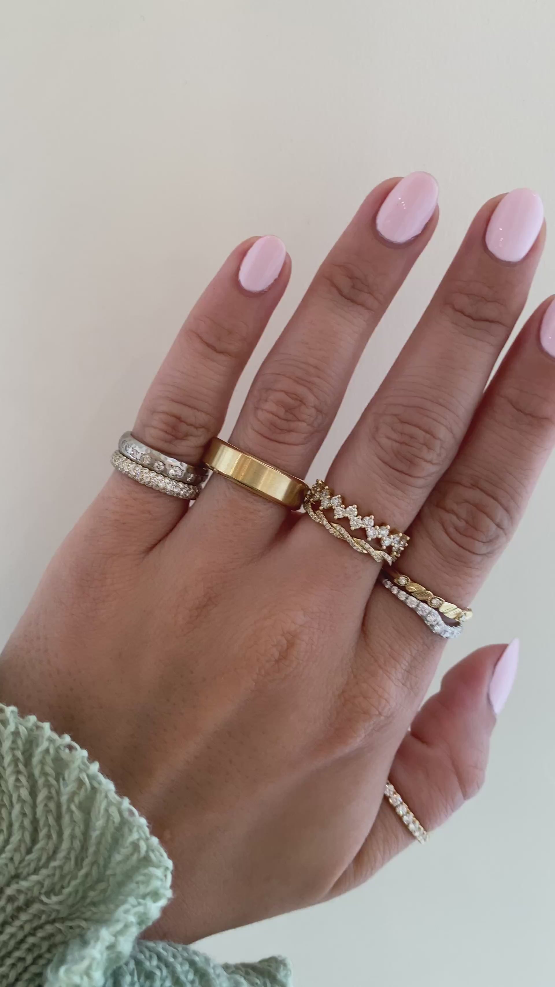 caption:Shown in 6mm with brushed center & polished edges in 18k yellow gold