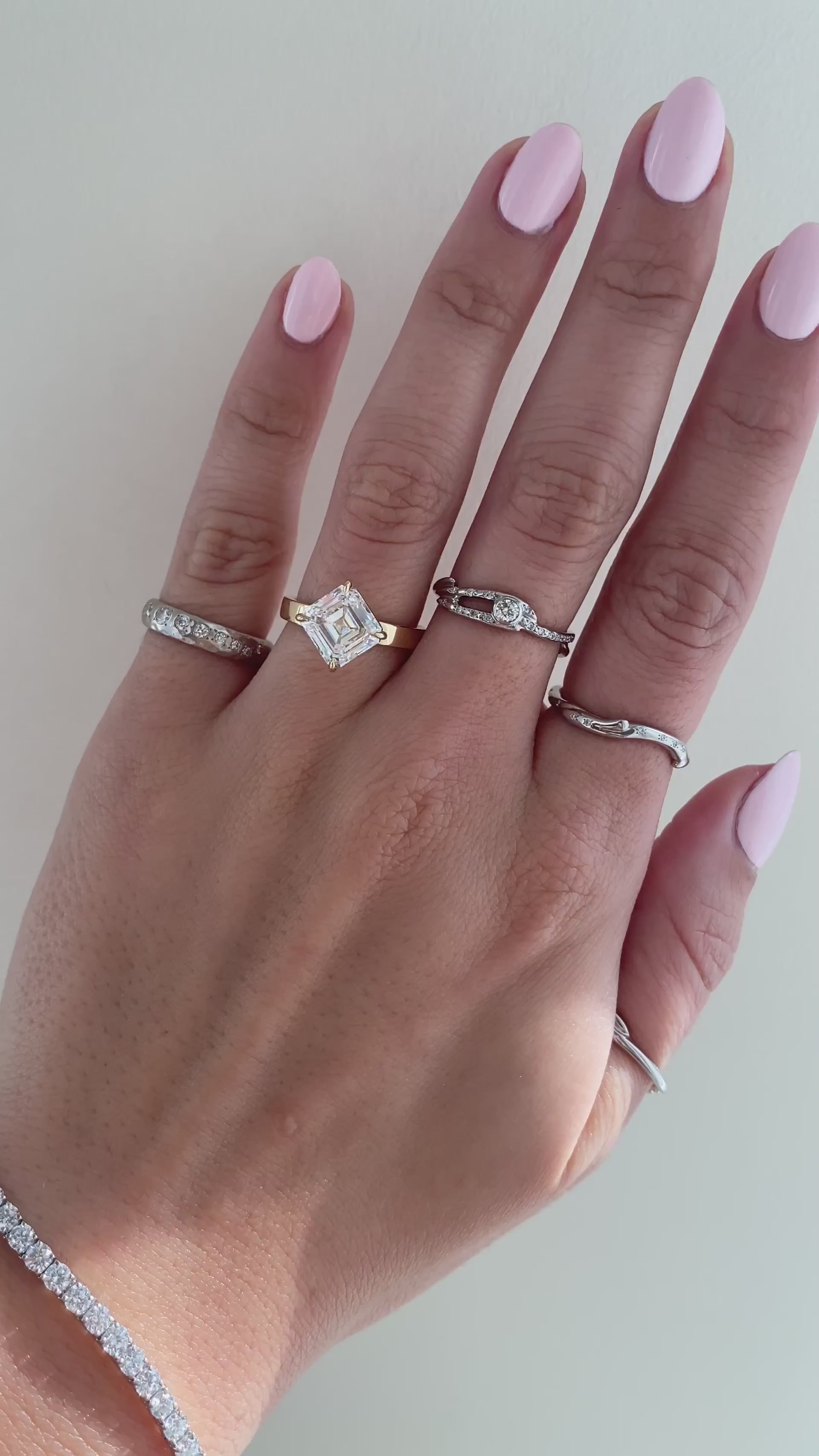 caption:Shown with 2.75ct Asscher cut in 14k yellow gold