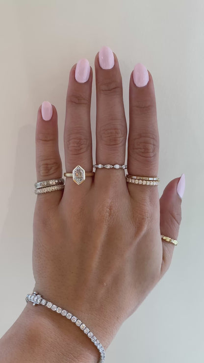 caption:Shown with 1.75ct hexagon diamond in 14k yellow gold 