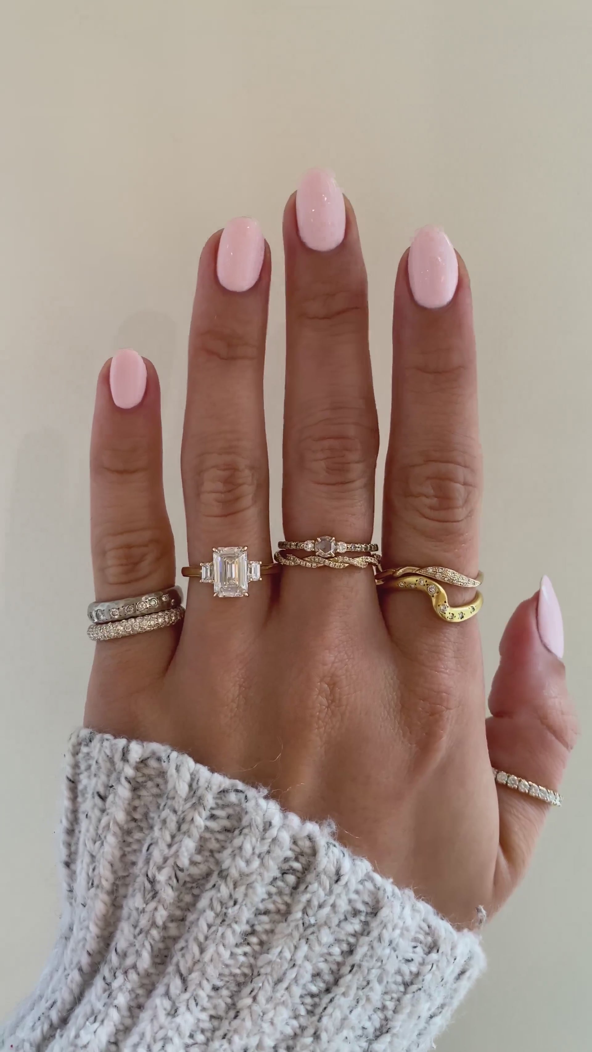 caption:Shown with 2ct emerald cut in 14k yellow gold